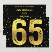 65e verjaardag Faux Gold Foil Confetti Black Kaart (Voorkant / Achterkant)