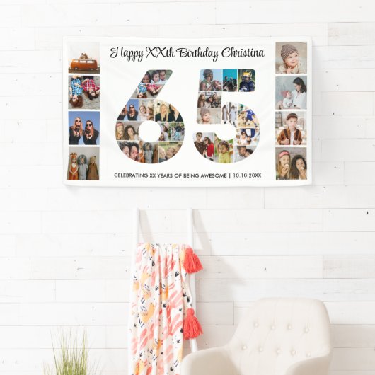 65e verjaardag feestnummer 65 fotocollage spandoek (Insitu)