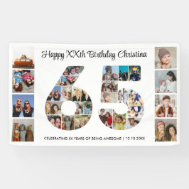 65e verjaardag feestnummer 65 fotocollage spandoek