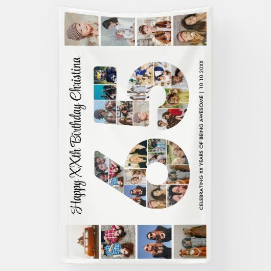 65e verjaardag feestnummer 65 fotocollage spandoek (Verticaal)