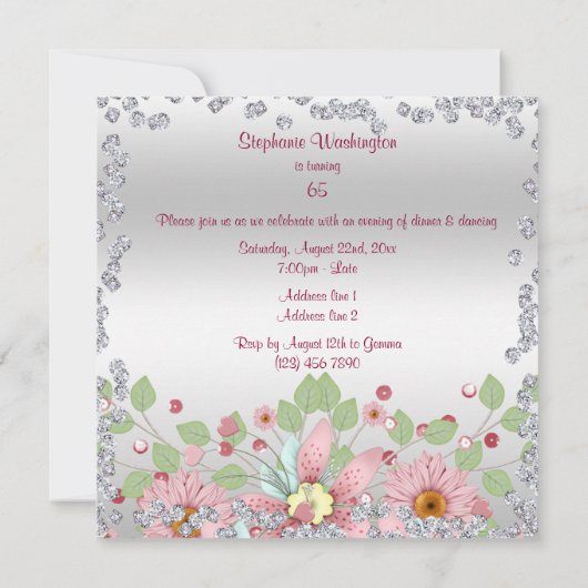 65e verjaardag Floral Display & Diamonds Kaart (Achterkant)