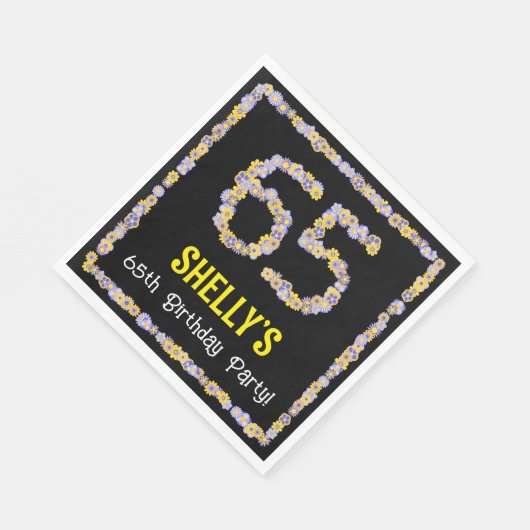 65e verjaardag: Floral Flowers Number, Custom Name Servet (Hoek)