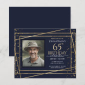 65e verjaardag foto blauw goud papier blad (Voorkant / Achterkant)