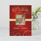 65e verjaardag Foto-uitnodigingen Elegant Red Kaart (Staand voorkant)