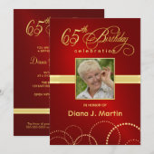 65e verjaardag Foto-uitnodigingen Elegant Red Kaart (Voorkant / Achterkant)