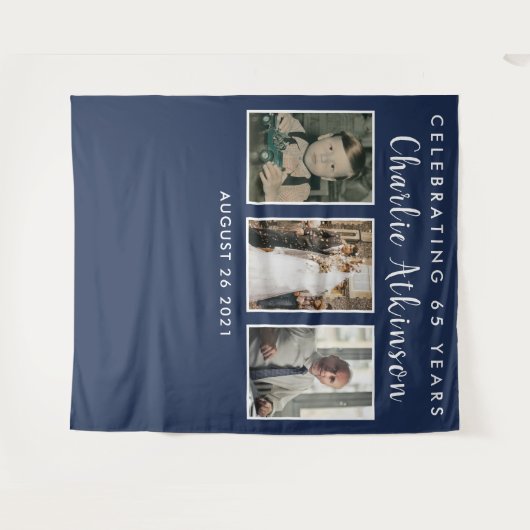 65e verjaardag fotocollage achtergrond banner wandkleed (Voorkant (horizontaal))