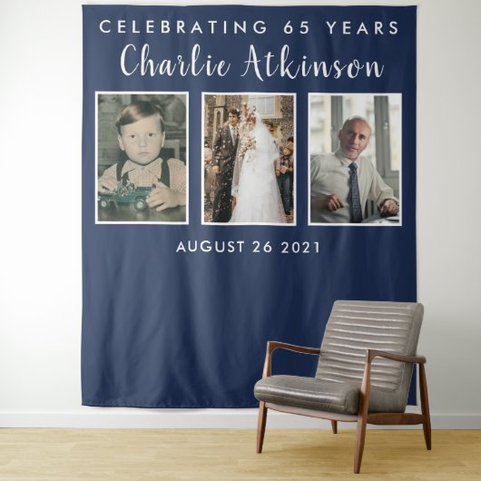 65e verjaardag fotocollage achtergrond banner wandkleed (In situ)
