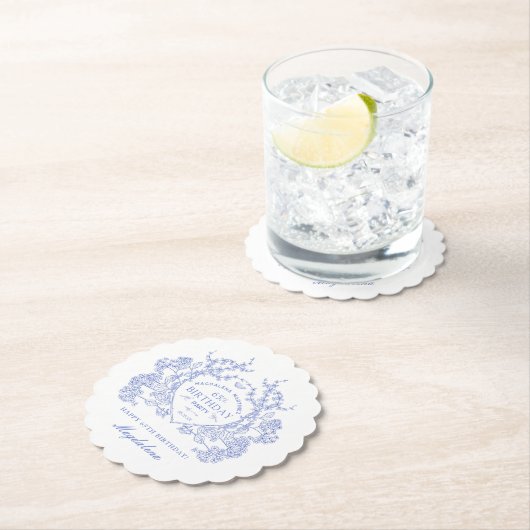 65e Verjaardag Franse Blauwe Bloemkam Custom Kartonnen Onderzetters (Insitu)