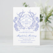 65e Verjaardag Franse Vintage Blauwe Bloemen Crest Kaart (Staand voorkant)