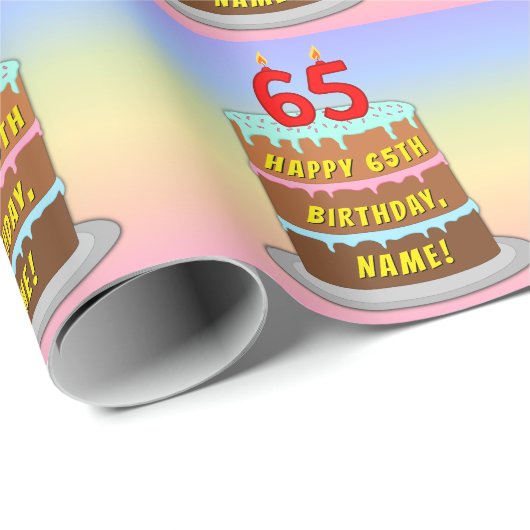 65e verjaardag: Fun Cake and Candles + Custom Name Cadeaupapier (Rol Hoek)