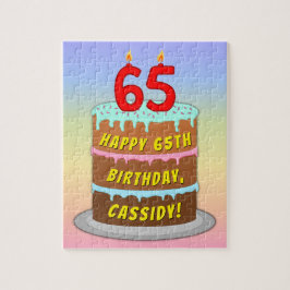 65e verjaardag: Fun Cake and Candles + Custom Name Legpuzzel