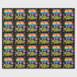 65e verjaardag: Fun Fireworks, regenboogaanwijzer  Cadeaupapier
