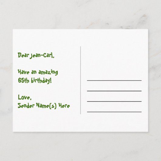 65e verjaardag: Fun Hearts-patroon, Regenboog 65 Briefkaart (Achterkant)