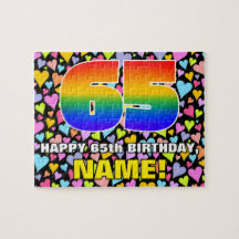 65e verjaardag - Fun, liefhebbende hartvormen + "6