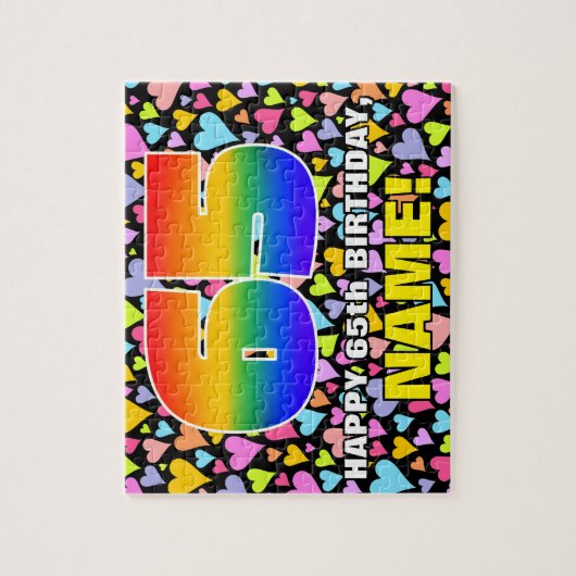 65e verjaardag - Fun, liefhebbende hartvormen + "6 Legpuzzel (Verticaal)