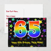 65e Verjaardag: Fun Stars Patroon, Regenboog 65, N Briefkaart (Voorkant / Achterkant)