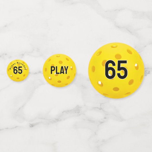 65e verjaardag gele pickleball confetti (Achterkanten)