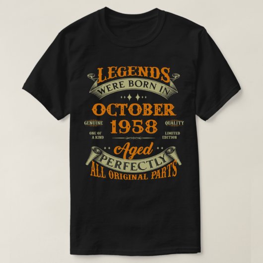 65e verjaardag Gift Legends geboren in oktober 195 T-shirt (Design voorkant)