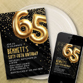 65e verjaardag Gold Black Invitation Kaart