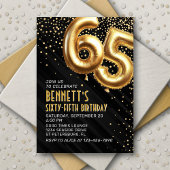 65e verjaardag Gold Black Invitation Kaart