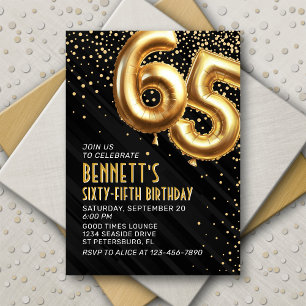 65e verjaardag Gold Black Invitation Kaart