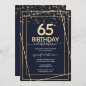 65e verjaardag Gold en blauwe uitnodiging (Voorkant / Achterkant)