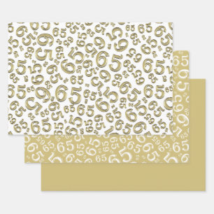 65e verjaardag Gold & White Number patroon 65 Inpakpapier Vel