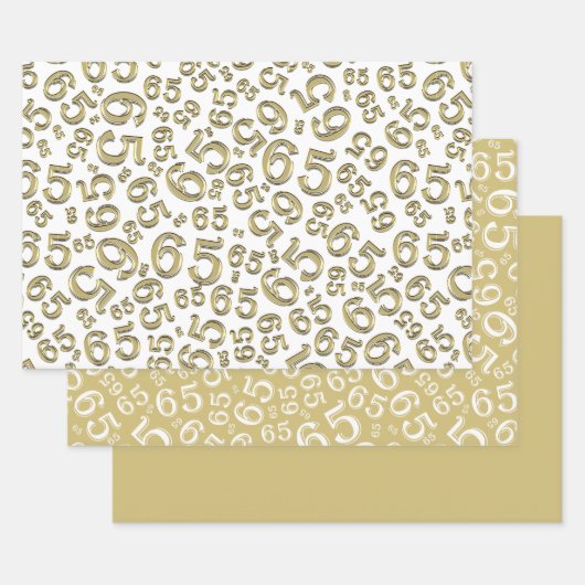 65e verjaardag Gold & White Number patroon 65 Inpakpapier Vel (Set)