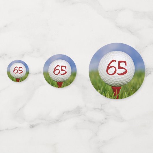 65e verjaardag golfbal op rood t-shirt confetti (Achterkanten)