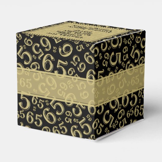 65e verjaardag goud/zwart collage patroon bedankdoosjes (Achterkant)