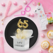 65e verjaardag goudballonnen in witte doos papieren bordje (Feest)