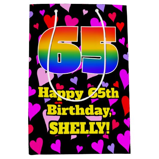 65e verjaardag: Heatpatroon liefhebbend, regenboog Medium Cadeauzakje (Voorkant)