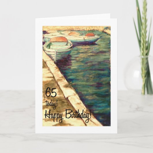 65e Verjaardag Kaart - Blue Boats (Voorkant)