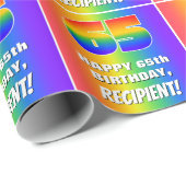 65e verjaardag: kleurrijk, vun regenboogpatroon #  cadeaupapier (Rol Hoek)