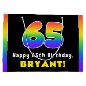 65e verjaardag: kleurrijke regenboog # 65, aangepa groot cadeauzakje (Achterkant)