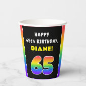 65e verjaardag: kleurrijke regenboog # 65, aangepa papieren bekers (Voorkant)