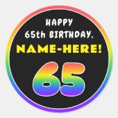 65e verjaardag: kleurrijke regenboog # 65, aangepa ronde sticker (Voorkant)