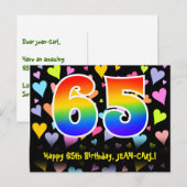 65e verjaardag: Leuk harten patroon, Regenboog 65 Briefkaart (Voorkant / Achterkant)