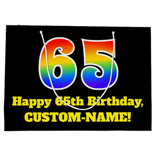 65e verjaardag ~ Leuk, kleurrijk, levendig, regenb Groot Cadeauzakje (Achterkant)