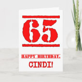 65e verjaardag: Leuk, Rood Rubber Stamp Geïnspiree Kaart (Voorkant)