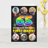 65e verjaardag: Leuke regenboog #, Aangepaste naam Kaart (Gele Bloem)