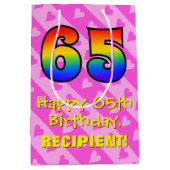 65e verjaardag: Leuke roze harten strepen; Regenbo Medium Cadeauzakje (Voorkant)