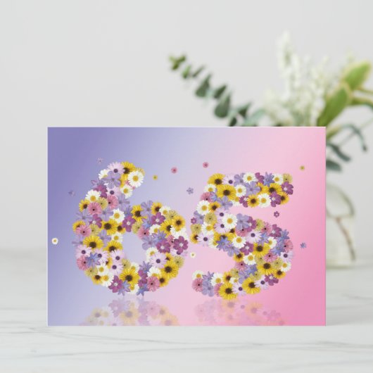 65e verjaardag, met bloembranen kaart (Staand voorkant)