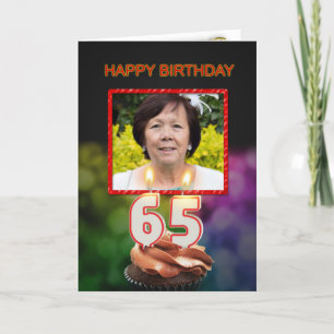 65e verjaardag met cake en kaarsen kaart