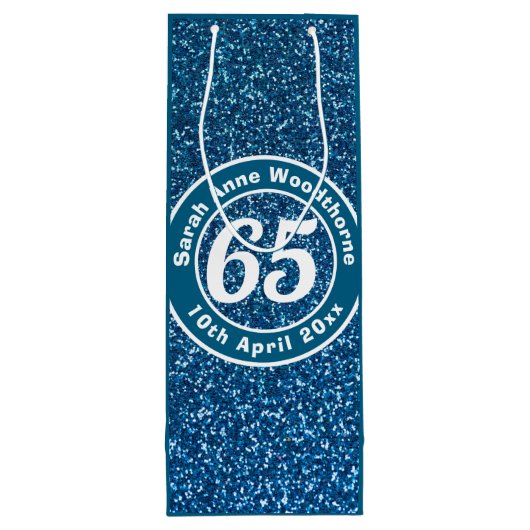 65e verjaardag met naam, leeftijd en datum wijn wijn cadeautas (Achterkant)