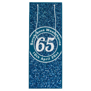 65e verjaardag met naam, leeftijd en datum wijn wijn cadeautas