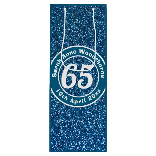 65e verjaardag met naam, leeftijd en datum wijn wijn cadeautas (Voorkant)