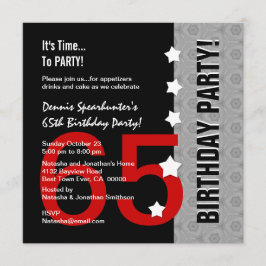 65e verjaardag Modern Red Silver Black Funny D845D Kaart