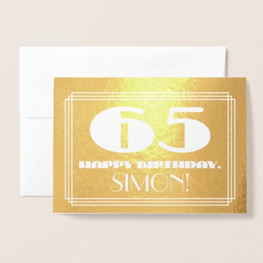 65e verjaardag: naam + Art Deco geïnspireerd look  Folie Kaarten (Voorkant met envelop)