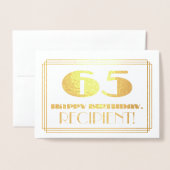 65e verjaardag; naam + Art Deco geïnspireerd look Folie Kaarten (Voorkant met envelop)